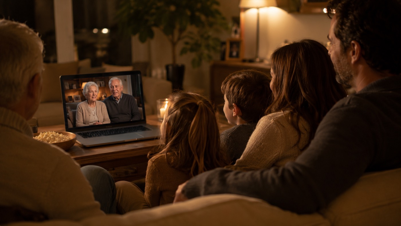 A family gathered together for the online premiere of their film